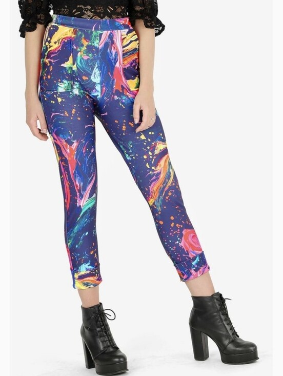 Blackmilk Pants - Blackmilk The Artist Paint Splatter Rainbow Navy High Waist Cuffed Pants Medium
